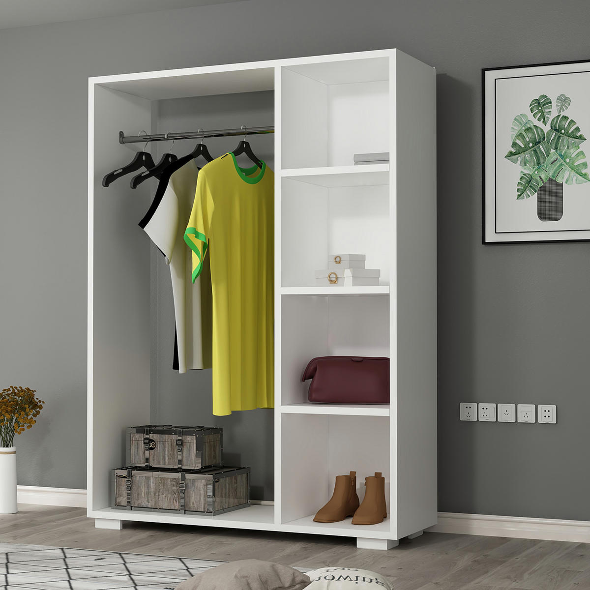 KLEIDERSCHRANK Nesbyen - Weiß, Holzwerkstoff/Kunststoff (90/126/30cm) - [en.casa]