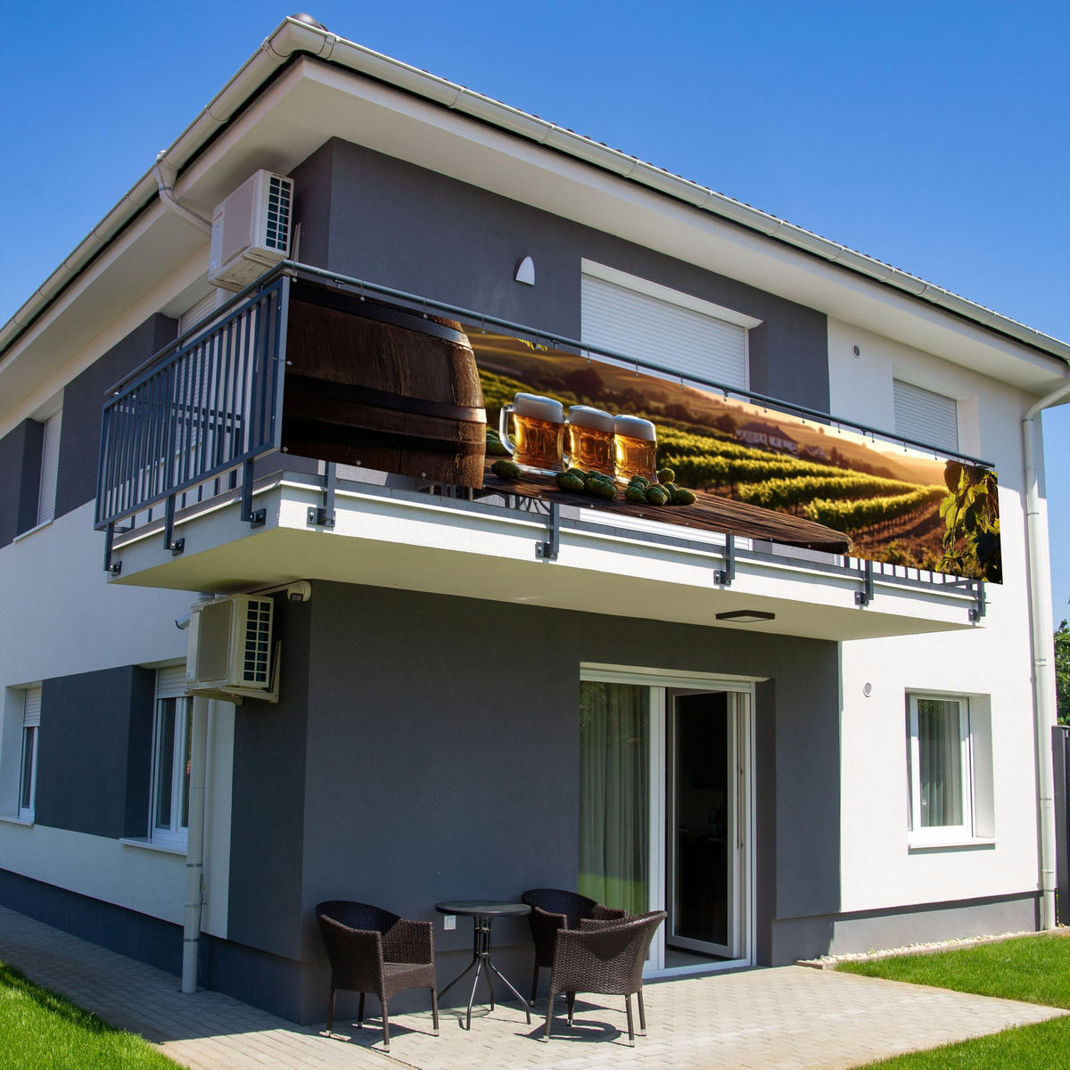 BALKON-SICHTSCHUTZ Bier - Hopfen - Landschaft - Grün, Kunststoff (500/100cm) - MuchoWow