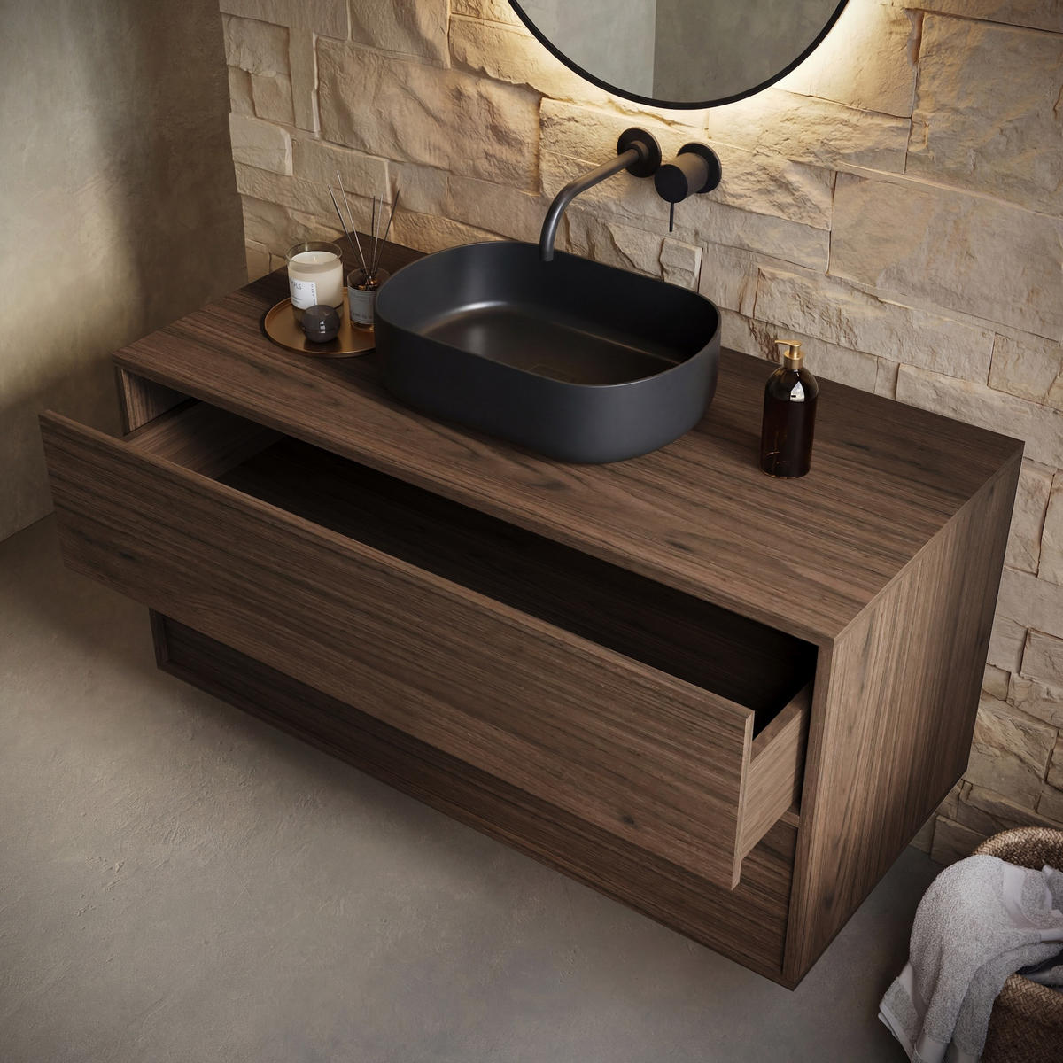 WASCHBECKENUNTERSCHRANK Mali 2 Schubladen Walnuss Braun - 100 x 46 x 54 cm - Eichefarben, Holz (100/54/46cm) - Badplaats