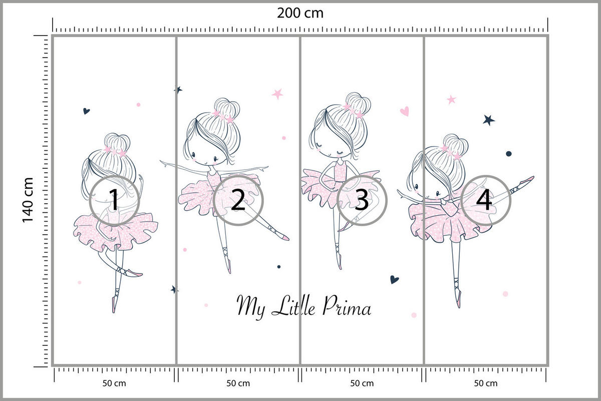 FOTOTAPETE für Kinderzimmer Kleine Ballerinen Tanzen Herzen Sterne 200x140 - Weiß, Papier (200/140cm) - Muralo
