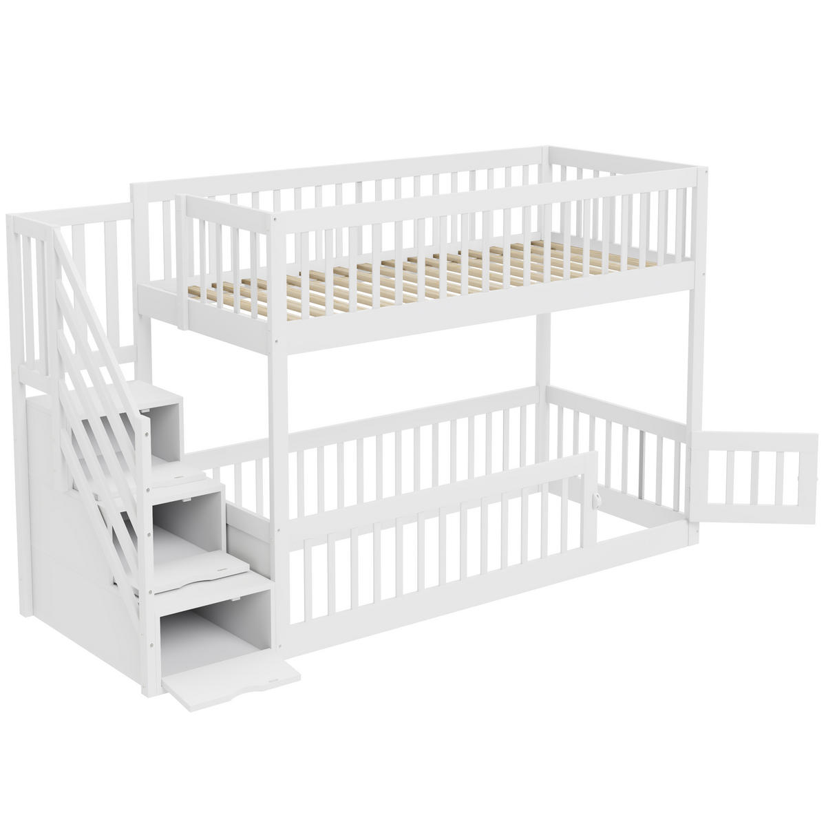 ETAGENBETT 90x200 Weiß Holz Treppe Schubladen - Weiß, Holz (90/200cm) - FLIEKS