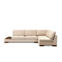 ECKSOFA mit Hocker und Lounge-Design - Beige/Walnussfarben, Holz/Textil (193/313cm) - myHomelando