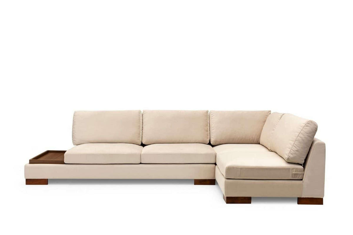 ECKSOFA mit Hocker und Lounge-Design - Beige/Walnussfarben, Holz/Textil (193/313cm) - myHomelando