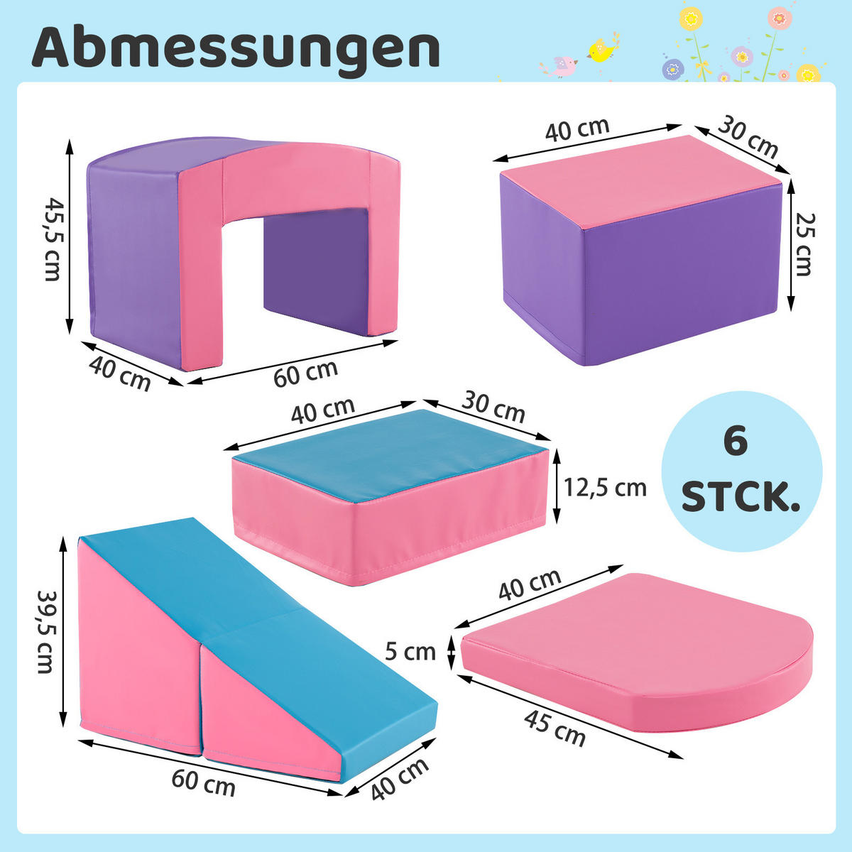 SCHAUMSTOFFBLOCK Lila (7-teilig) - Lila, Leder (30/25/40cm) - COSTWAY