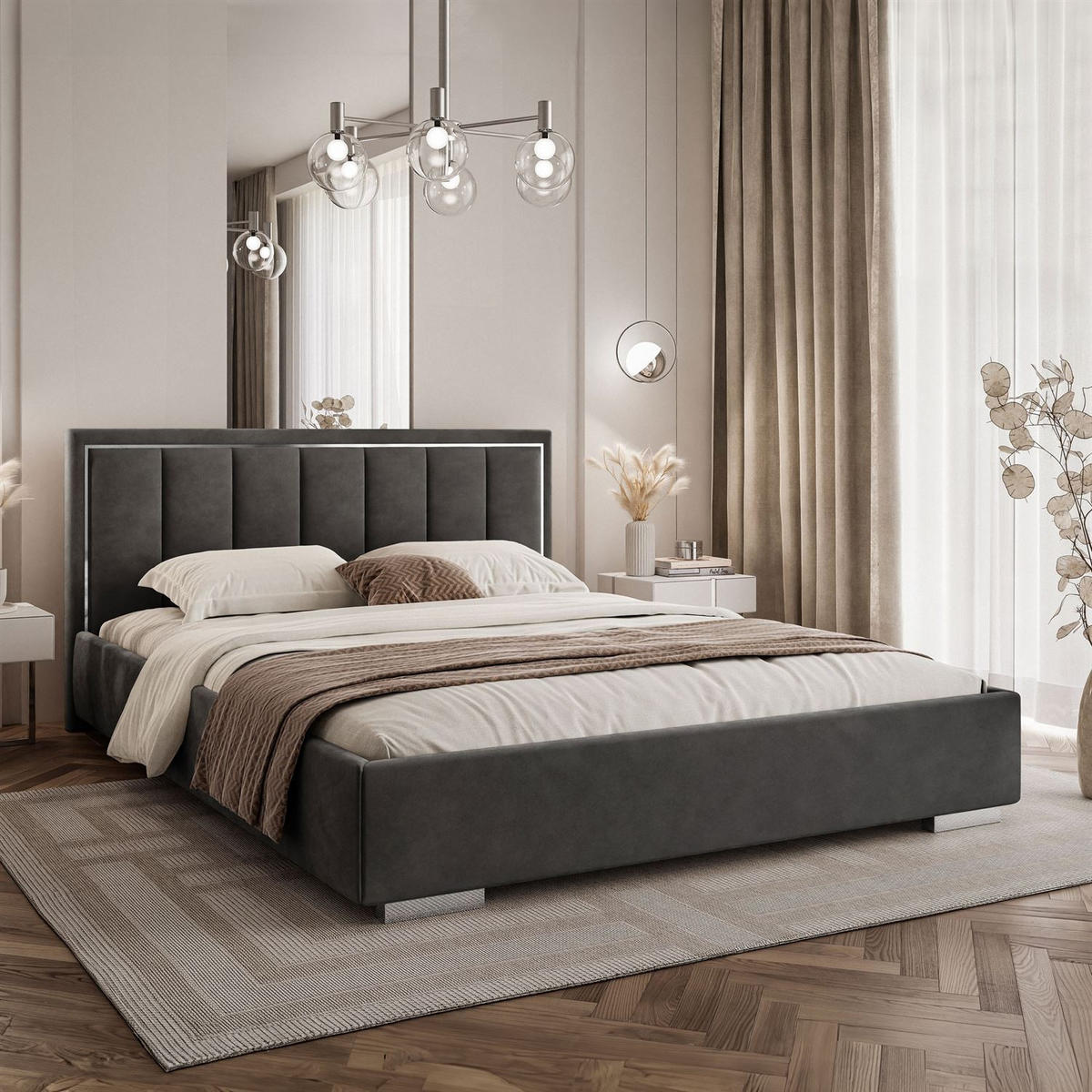 POLSTERBETT AURELIA SILVER mit Stauraum und Metallrahmen 160x200 Jasmine 96 - Hellgrau, Textil (160/200cm) - Lookway