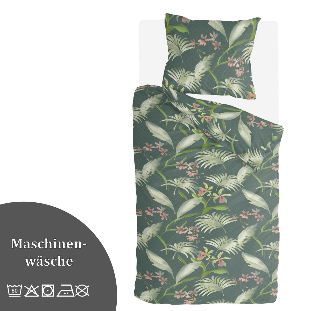 BETTWÄSCHE Byrklund 2-teilig 135x200/80x80cm Greens & Flowers - Grün, Naturmaterialien (135/200cm)