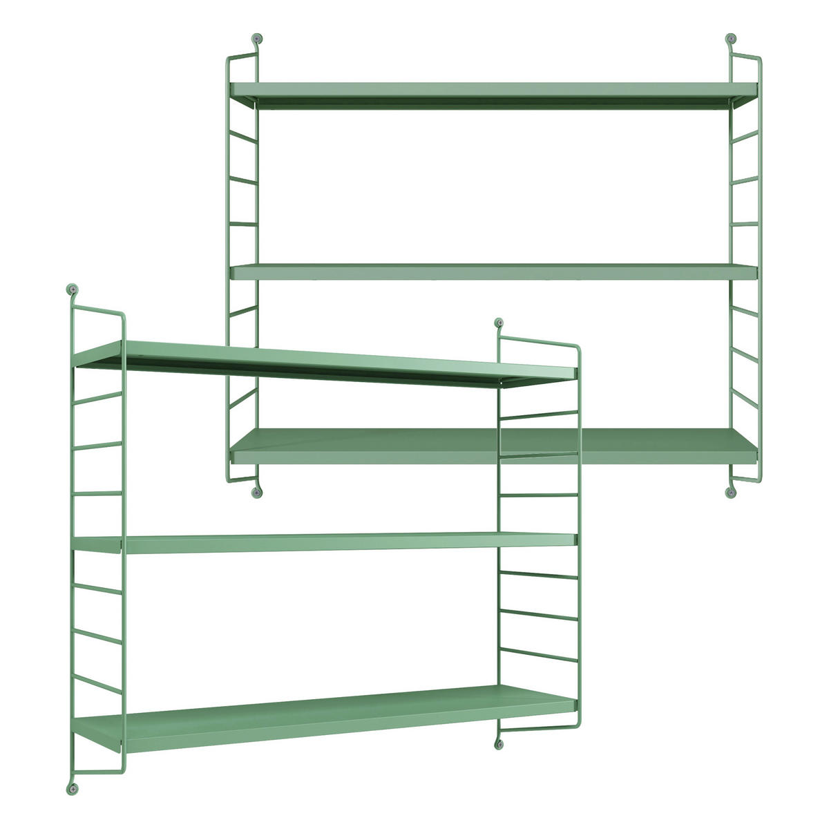 SADA NÁSTĚNNÝCH POLIČEK 2 KS Strängnäs - pastelově zelená, kov (60/50/15cm) - [en.casa]