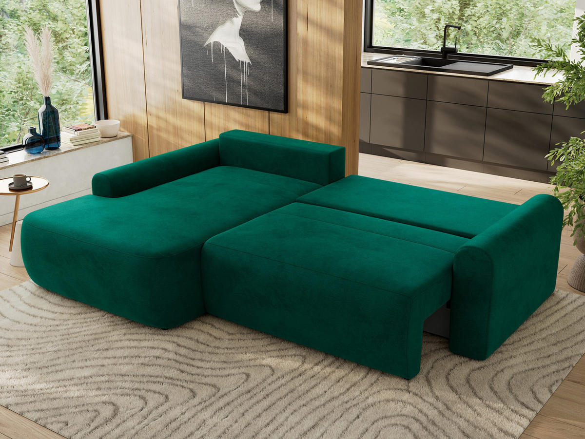 ECKSCHLAFSOFA CUBO L Dunkelgrün Velvet - links - Dunkelgrün/Schwarz, Kunststoff/Textil (273/187cm) - MKS