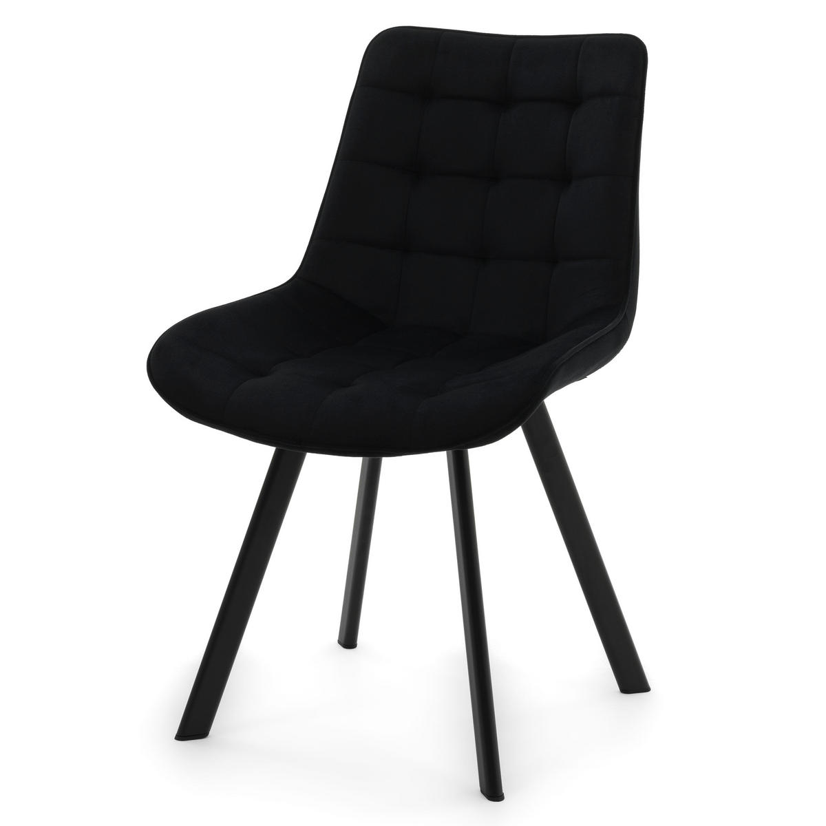 STUHL TORI gepolsterter mit Steppung - schwarz - Samt Velour - Schwarz, Textil/Metall (53/86/60cm) - NEW HOME