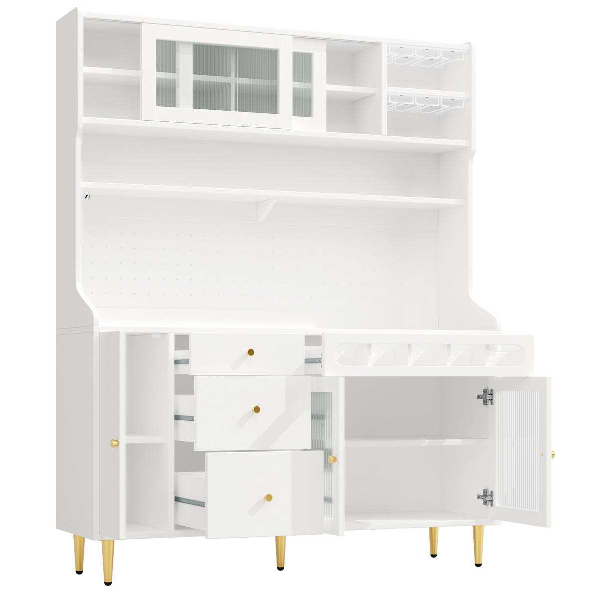 HOCHSCHRANK mit LED 145 x 39 x 171 cm MDF Glas Weiß - Weiß, Glas (39/171/145cm) - Meubliv