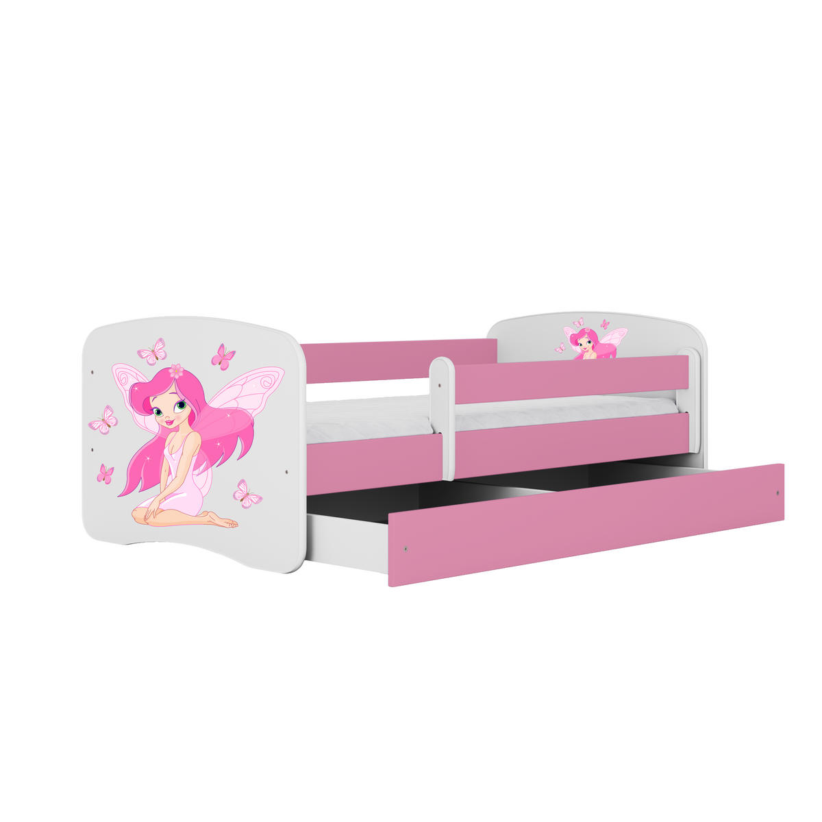 KINDERBETT Fee mit Schmetterlingen mit Schublade 160/80 90/61/164 - Rosa, Holzwerkstoff (80/160cm) - RAUMHIRSCH FURNITURE