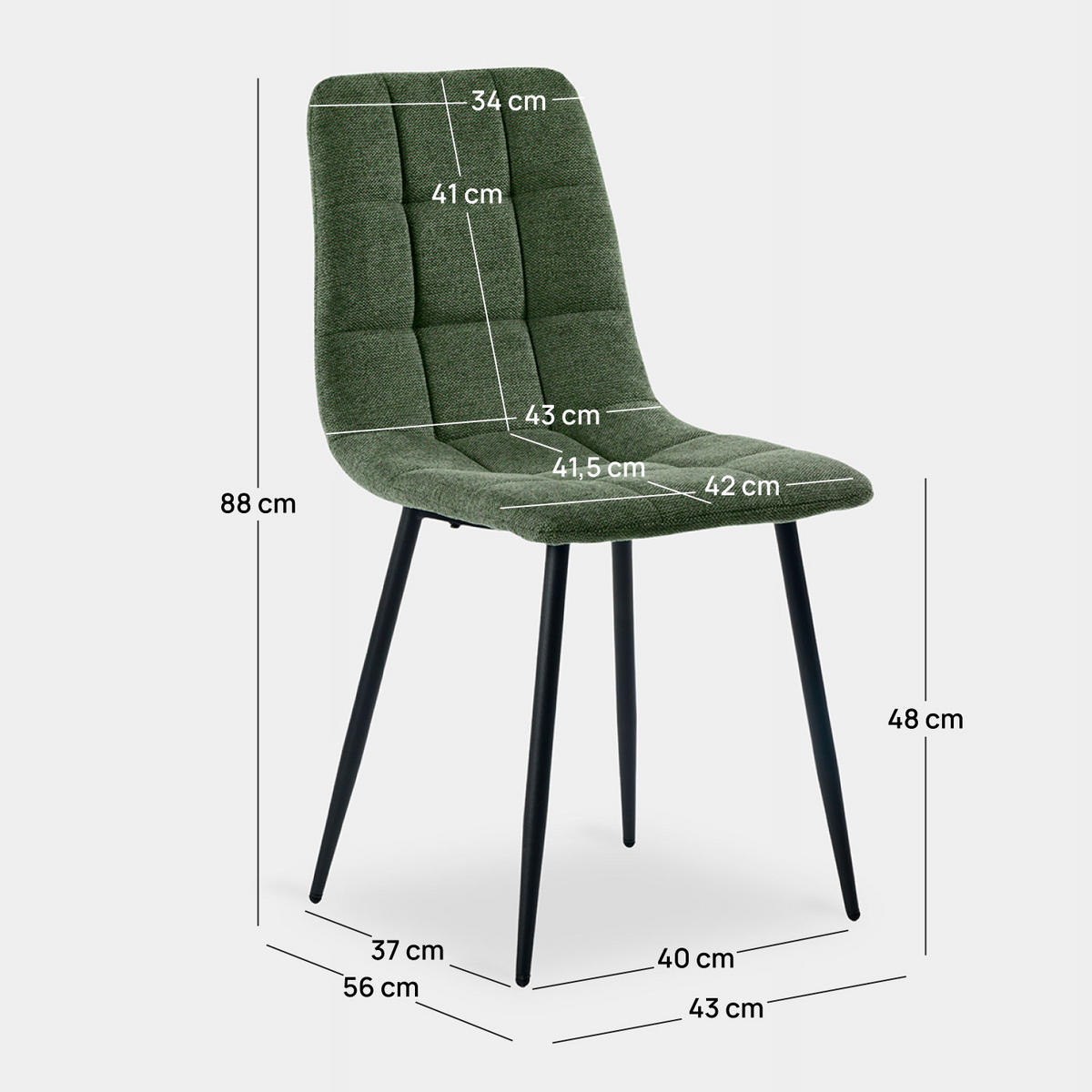 ESSZIMMERSTUHL Ailan Grün 43 cm x 88 cm 4er-Set - Grün, Textil (43/88/56cm) - Klast Home