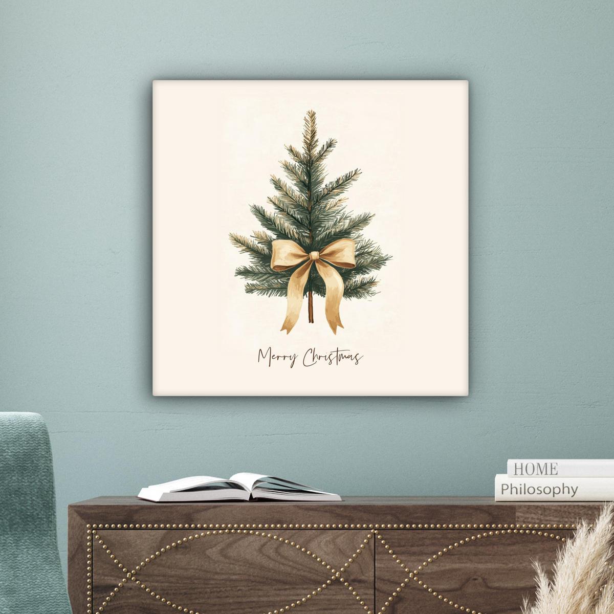LEINWANDBILD Weihnachtsbaum - Weihnachten - Frohe Weihnachten - Beige 50x50 cm - Sandfarben, Textil (50/50cm) - MuchoWow