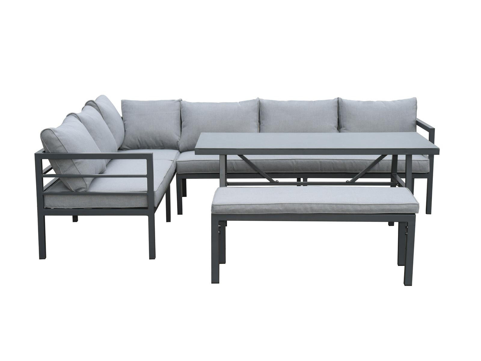 ECKLOUNGE-SET San Menaio Grau Aluminium für 8 Personen - Grau, Kunststoff - Green Spirit