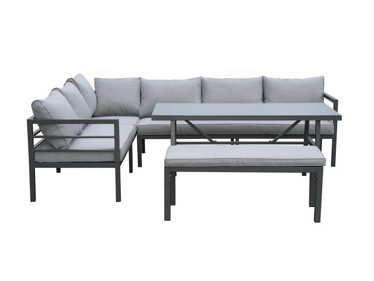 ECKLOUNGE-SET San Menaio Grau Aluminium für 8 Personen - Grau, Kunststoff - Green Spirit