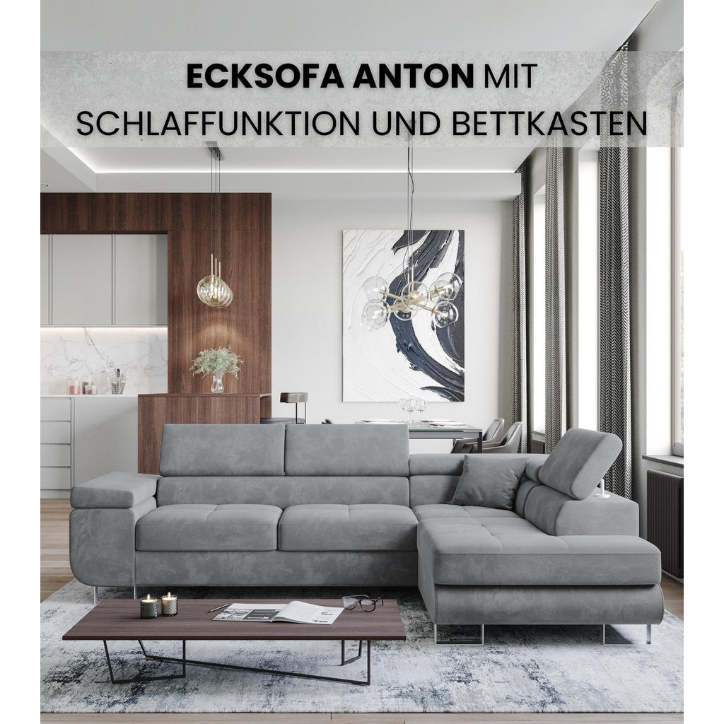 Thumbnail - Bromarkt Ecksofa, Grau, Textil, 4-Sitzer, L-Form,L-Form, 275x142 cm, Wohnzimmer, Sofas & Couches, Wohnlandschaften, Ecks...