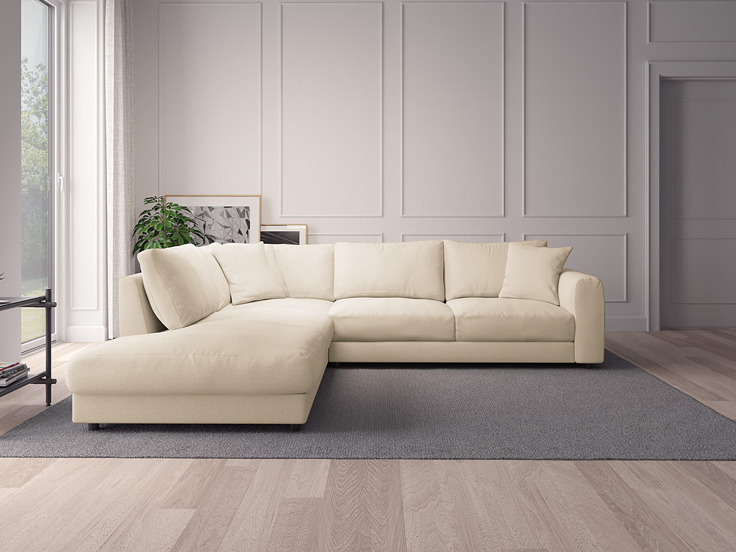 ECKSOFA mit Ottomane - Beige/Schwarz, Textil (267/254cm) - home24