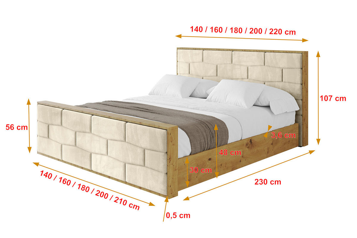 POLSTERBETT mit Bettkasten, Fußteil und Lattenrost, Boxbett mit Matratze H3/H4 - ENZO8-Z 160x200 Beige - Ecru, Holzwerkstoff/Textil (160/200cm) - ALTDECOR