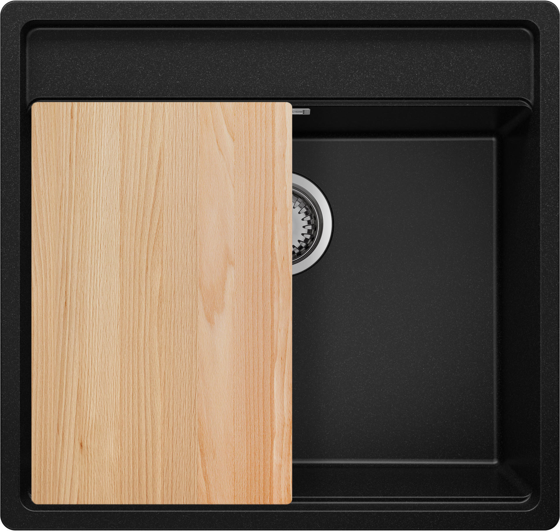 UNTERBAUSPÜLE GRANIT Bergen, 2-er set Schwarz 56/53 cm 1 Becken + Ablauf-Set + Schneidebrett ab 60er Unterschrank - Chromfarben/Beige, Kunststoff (56/20/53cm) - Primagran