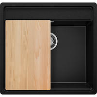 UNTERBAUSPÜLE GRANIT Bergen, 2-er set Schwarz 56/53 cm 1 Becken + Ablauf-Set + Schneidebrett ab 60er Unterschrank - Chromfarben/Beige, Kunststoff (56/20/53cm) - Primagran