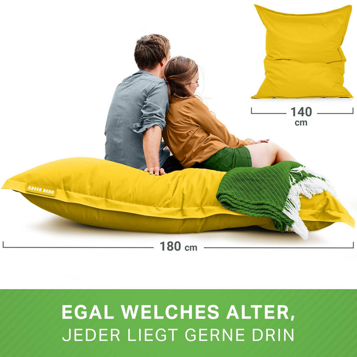 RIESEN-SITZSACK "Square" 140x180cm 380 L - Gelb, Textil (140/25/180cm) - Green Bean