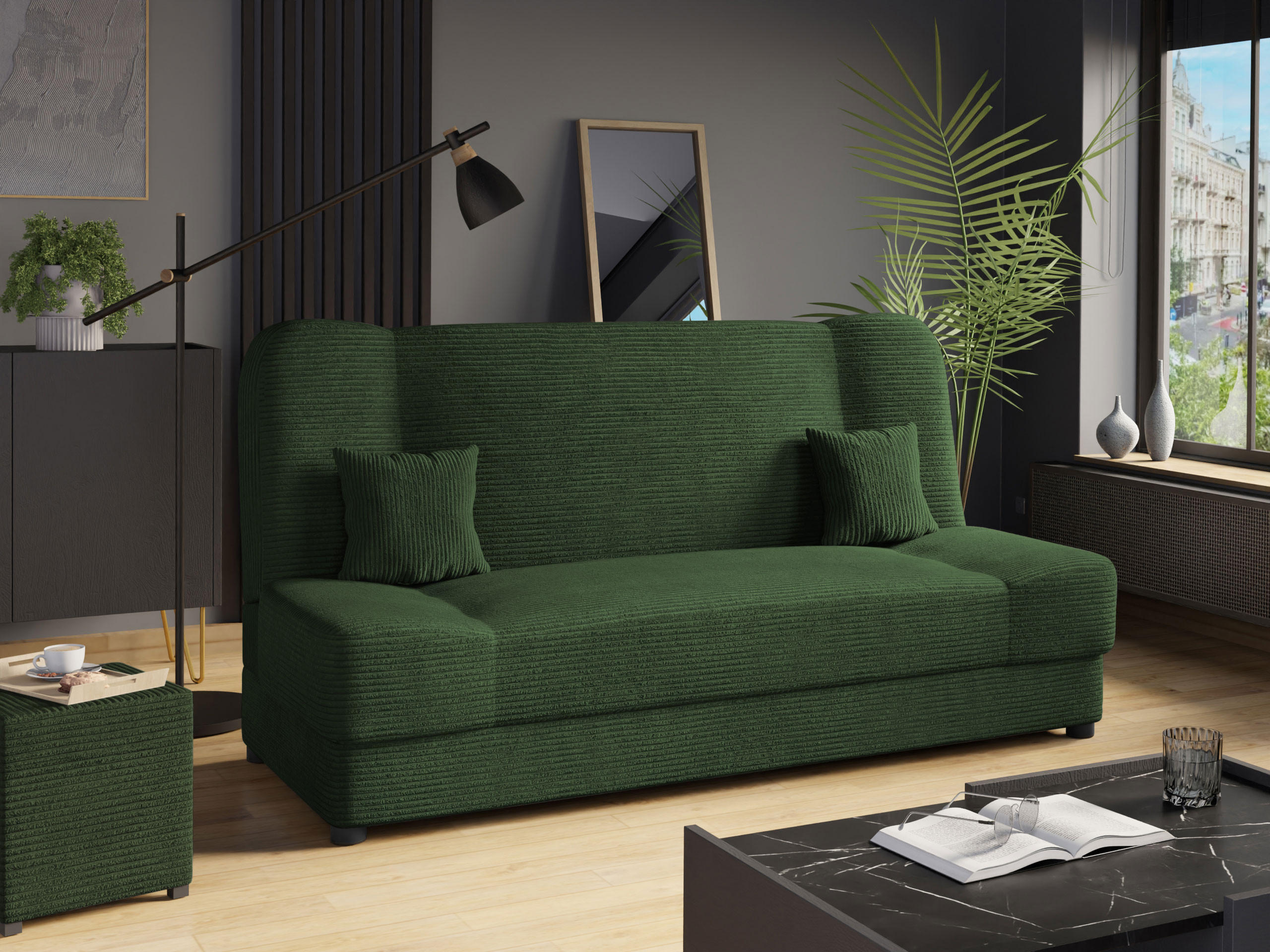 SCHLAFSOFA Jonas Cord - Grün, Holz/Textil (195/86/87cm)