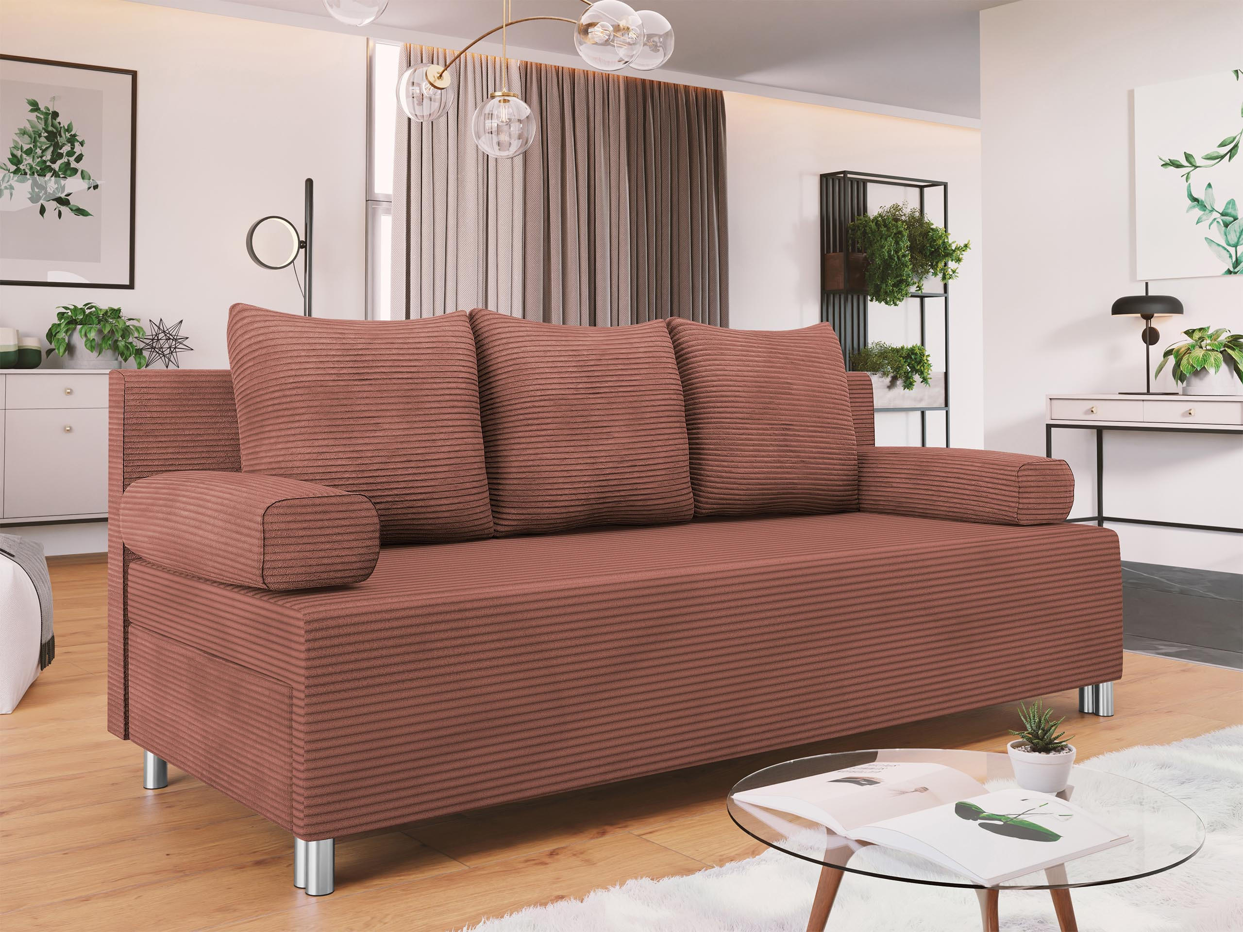 SCHLAFSOFA Dover Cord - Chromfarben/Rosa, Holz/Kunststoff (192/86/80cm) - MIRJAN24