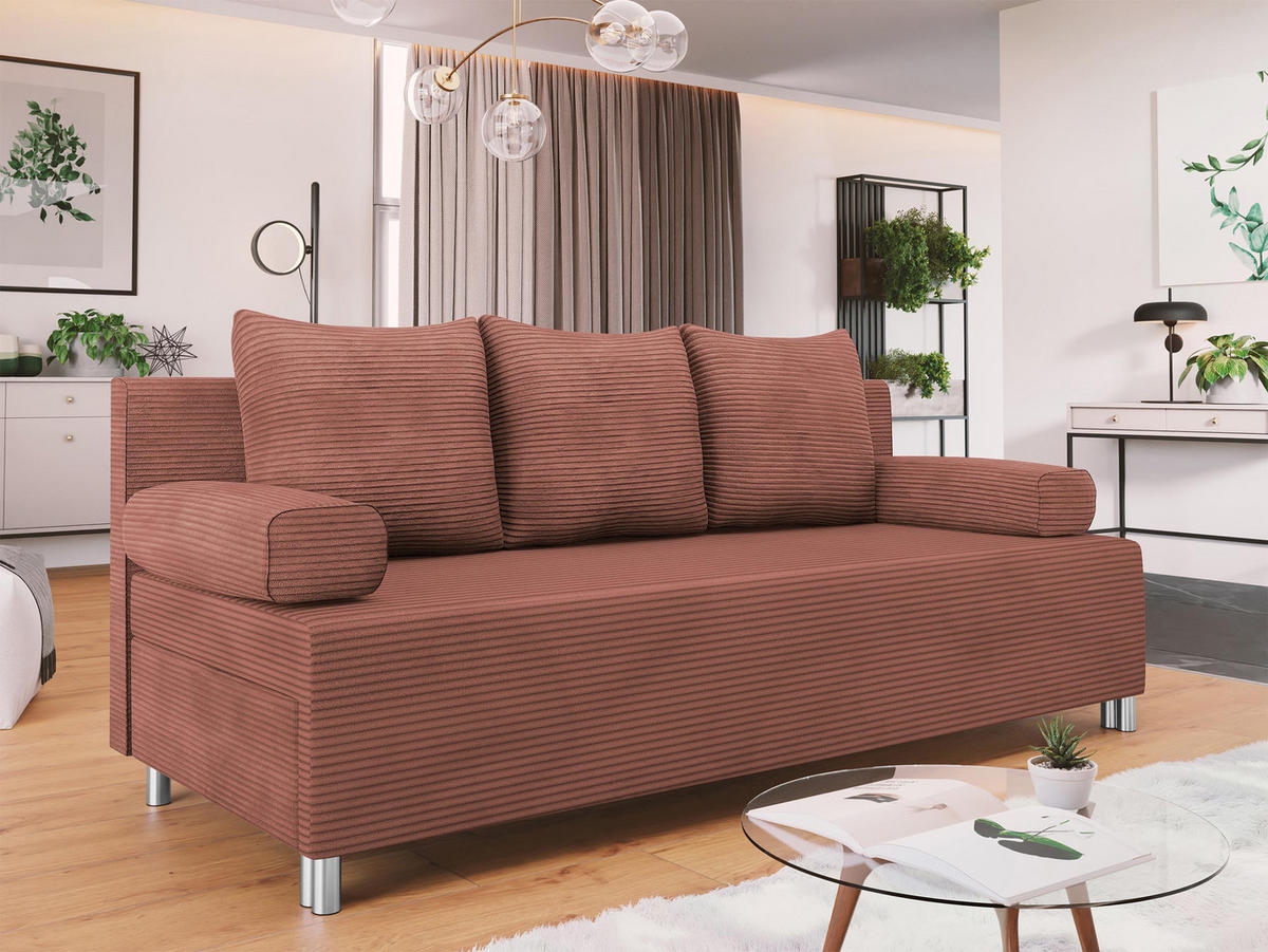 SCHLAFSOFA Dover Cord - Chromfarben/Rosa, Holz/Kunststoff (192/86/80cm) - MIRJAN24