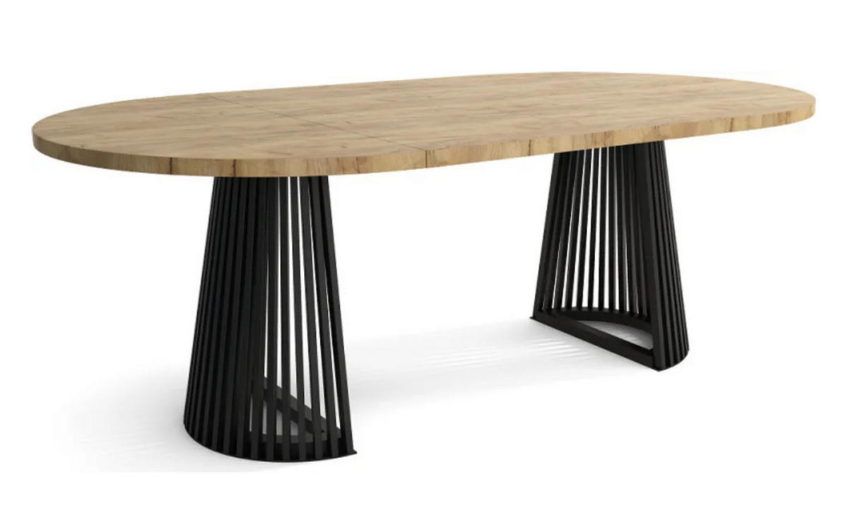 ESSZIMMERTISCH DUSTO, ausziehbarer Tisch Durchmesser:100 cm bis 200 cm, Wohnzimmertisch Farbe: CRAFT, mit Holzbeinen in Farbe Schwarz - Schwarz/Braun, Holzwerkstoff (100/100/79cm) - Sepro Meble