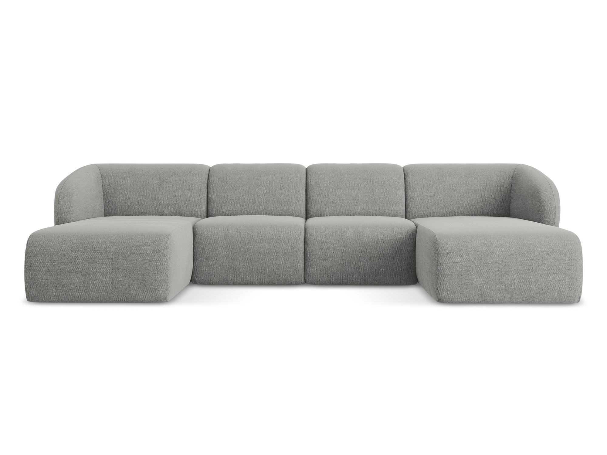 WOHNLANDSCHAFT Bouclé Stoff Grau - Hellgrau/Schwarz, Holzwerkstoff/Kunststoff (370/74/170cm) - Makamii