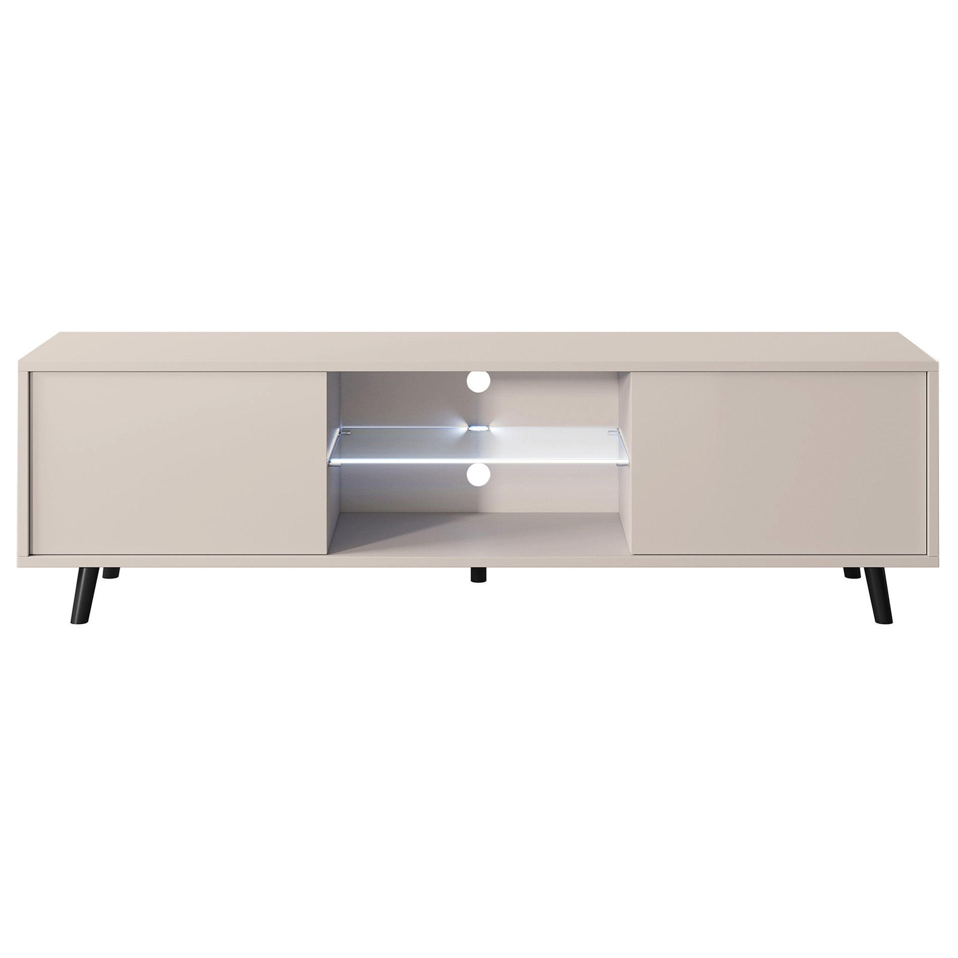 TV stolík LEFYR sivobéžový s LED a priehradkami 140 cm - čierna/taupe, kompozitné drevo (140/30/31.3cm) - Selsey