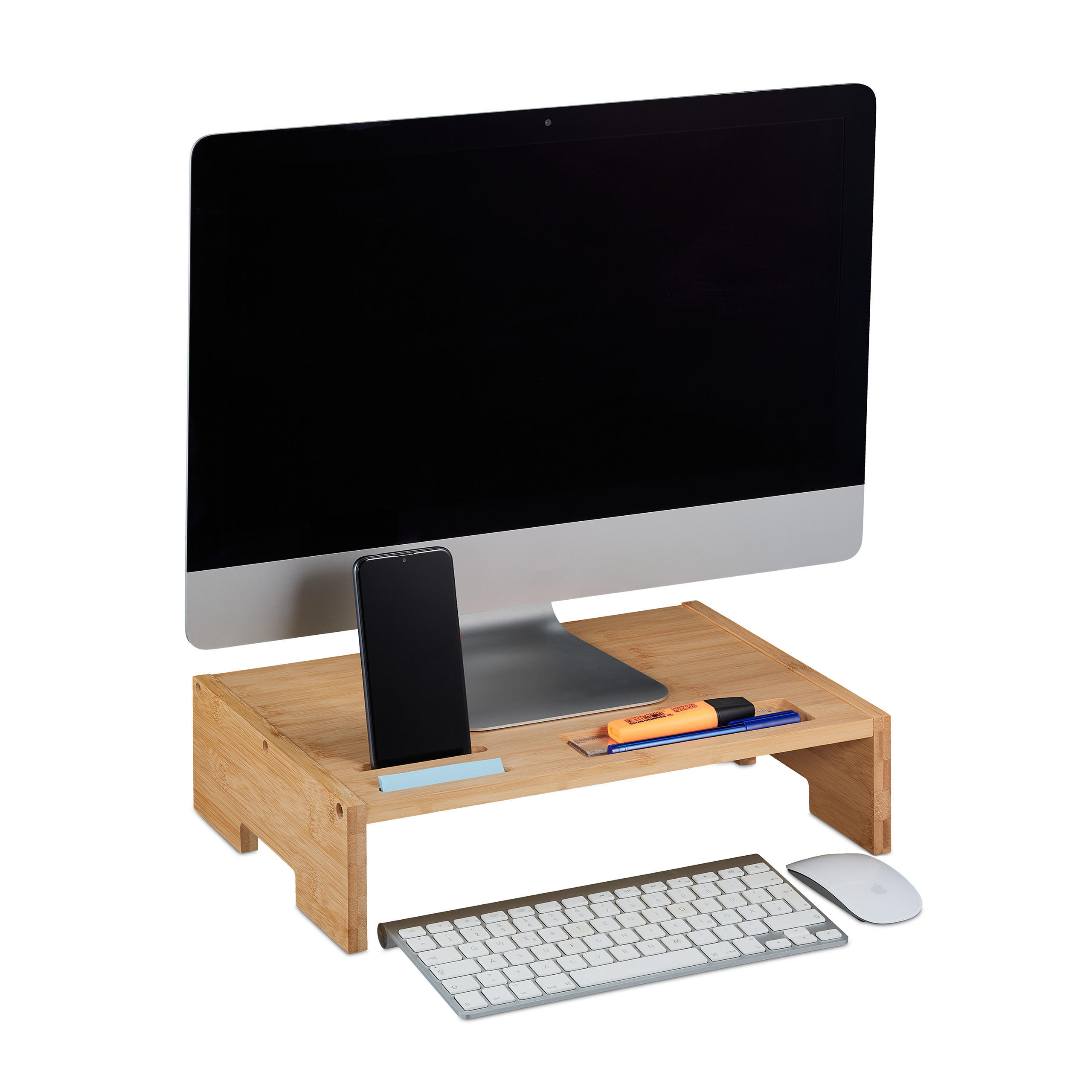MONITORSTÄNDER Natur Bambus mit Fächern - Hellbraun, Holz (28/41/10.5cm) - Relaxdays
