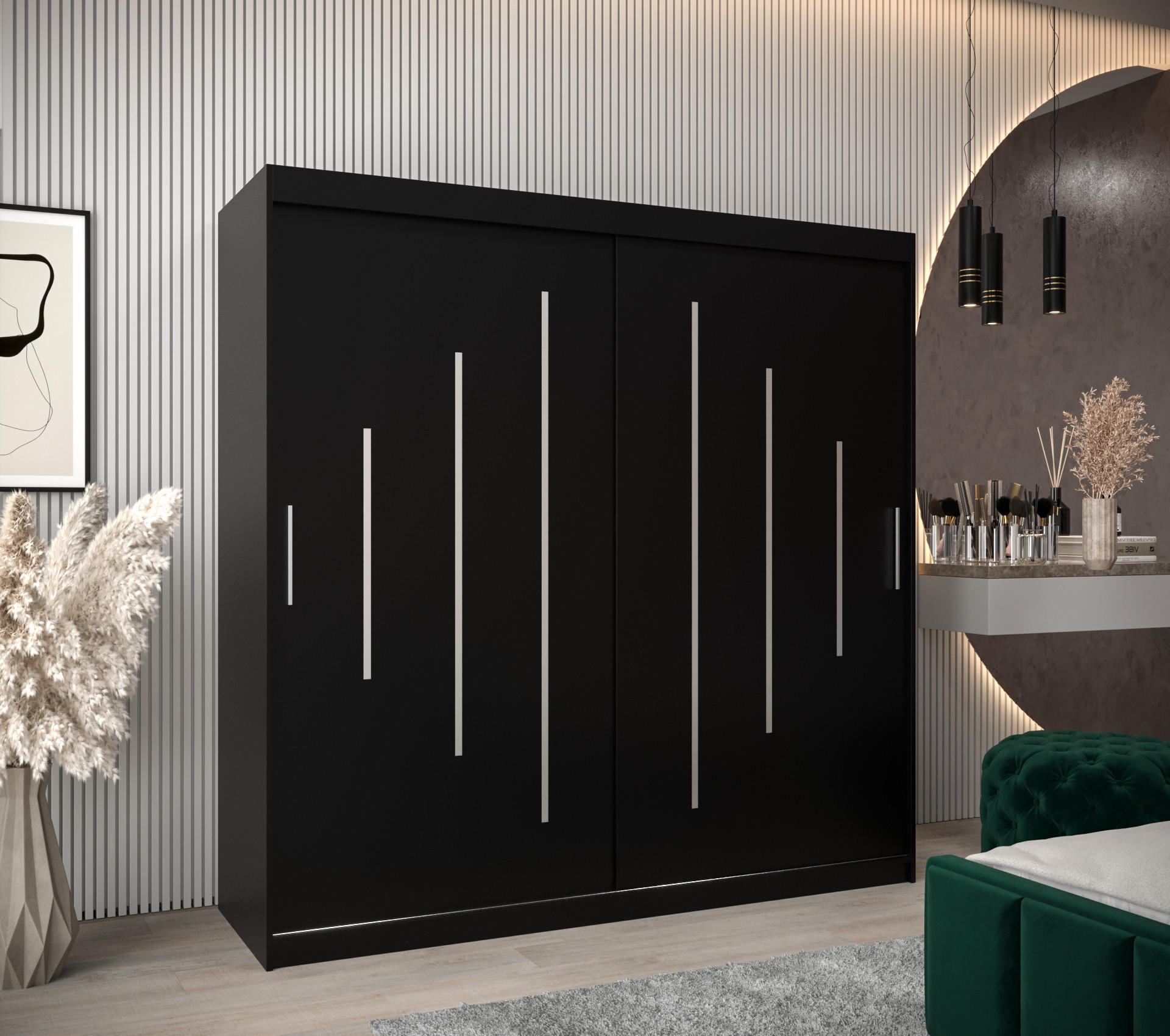 SCHWEBETÜRENSCHRANK 200/200/62 2-türig - Silberfarben/Schwarz, Holz/Kunststoff (200/200/62cm) - Abiks Möbel