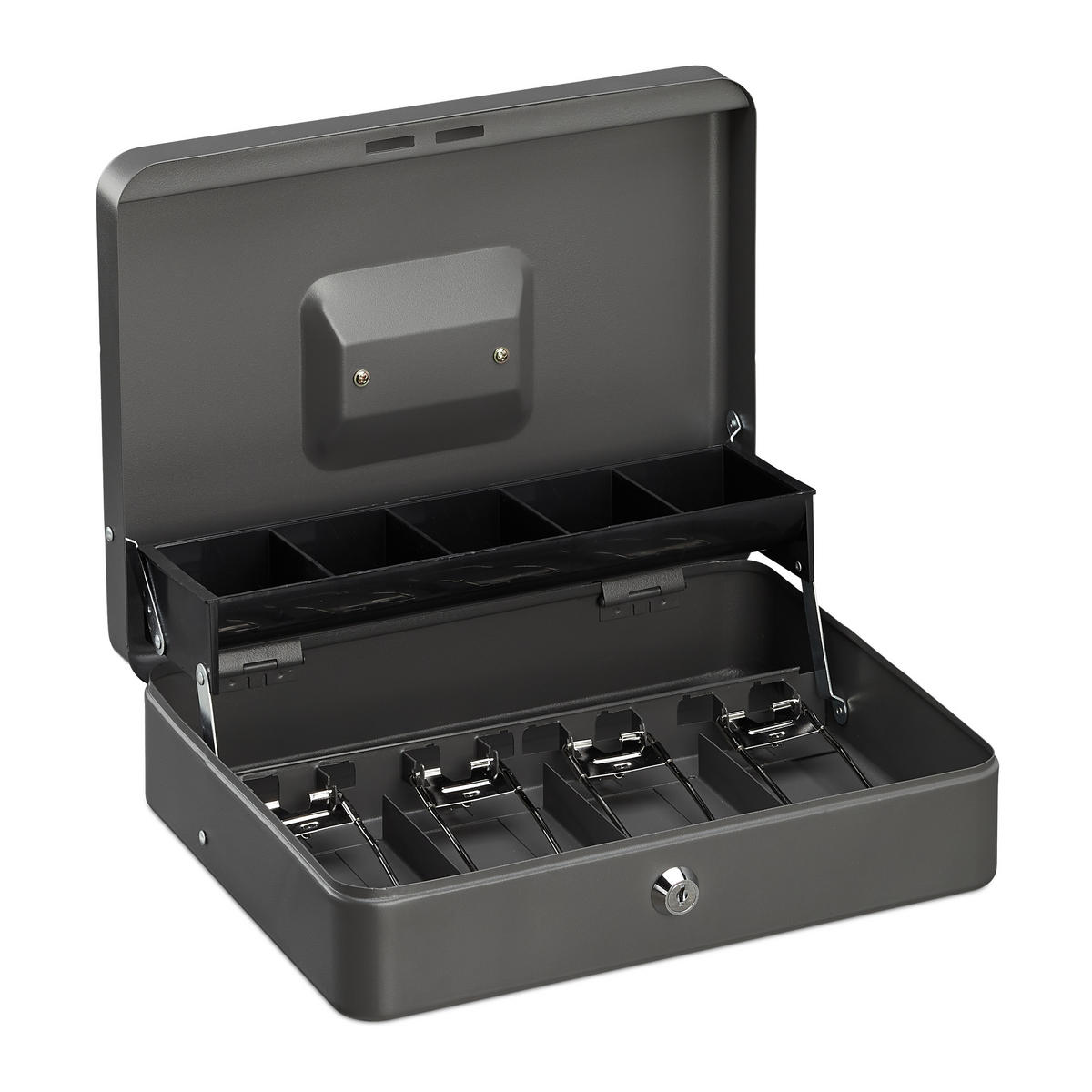 GELDKASSETTE - Grau, Kunststoff/Metall (30.5/8.5/24.5cm) - Relaxdays