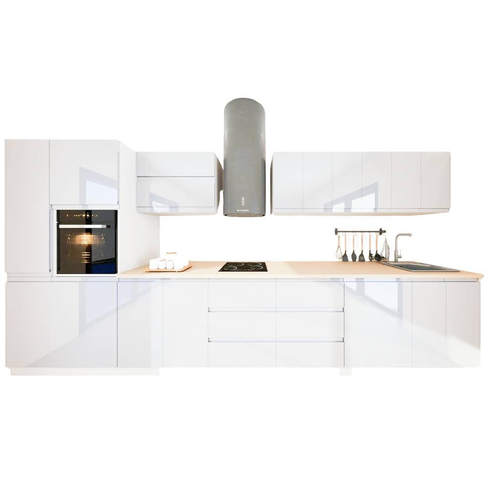 KÜCHENZEILE 420 cm - Aspen KA6-M420 - in Weiß/Hochglanz - Weiß Hochglanz, Holz (420/212/58cm)