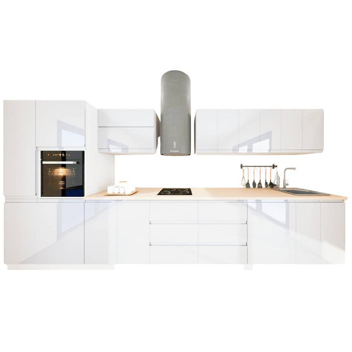 KÜCHENZEILE 420 cm - Aspen KA6-M420 - in Weiß/Hochglanz - Weiß Hochglanz, Holz (420/212/58cm)