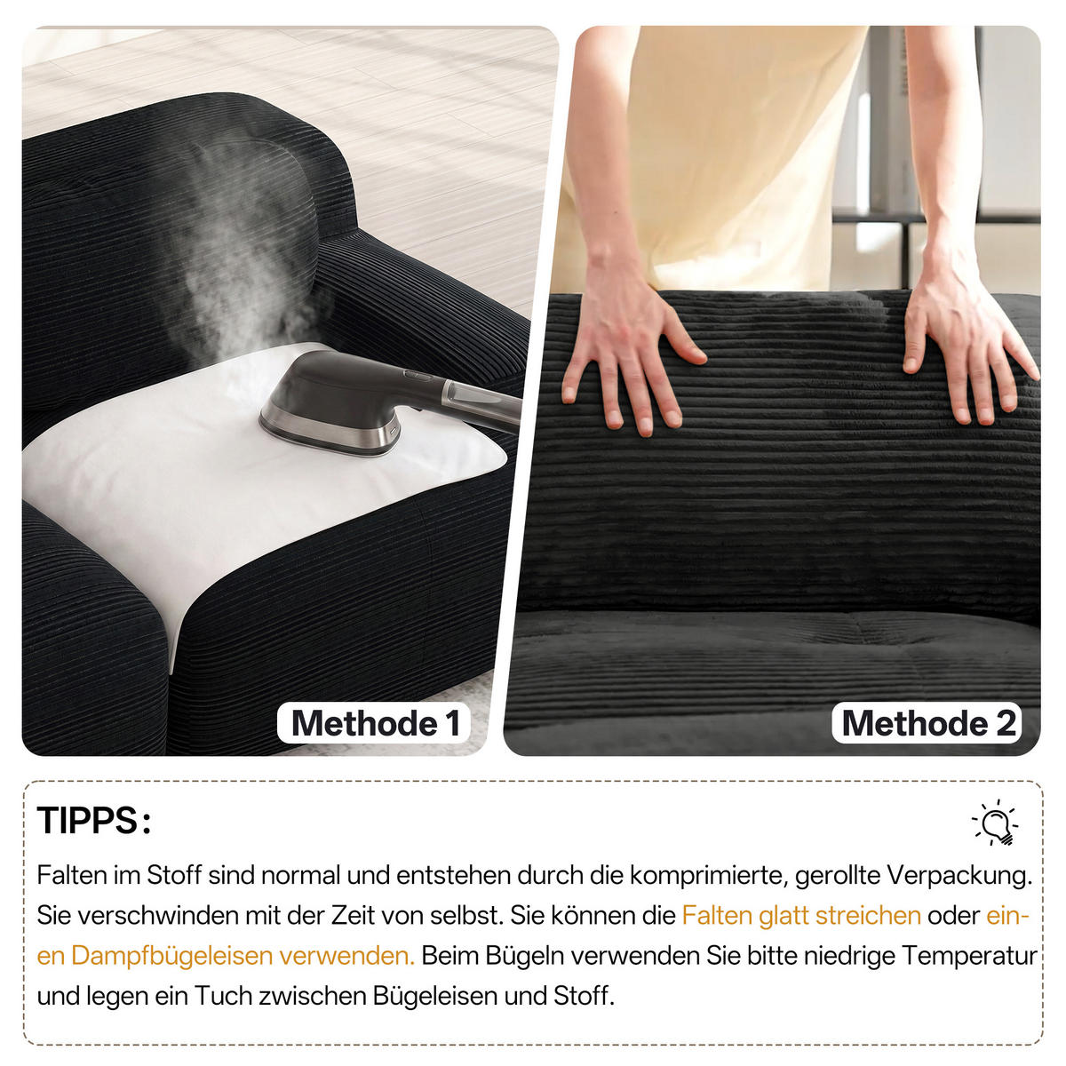 ECKSOFA 388/178/70 cm Schwarz Cord mit extra-breiten Armlehnen, Rahmenloses - Schwarz, Textil (388/178cm) - Oxeza