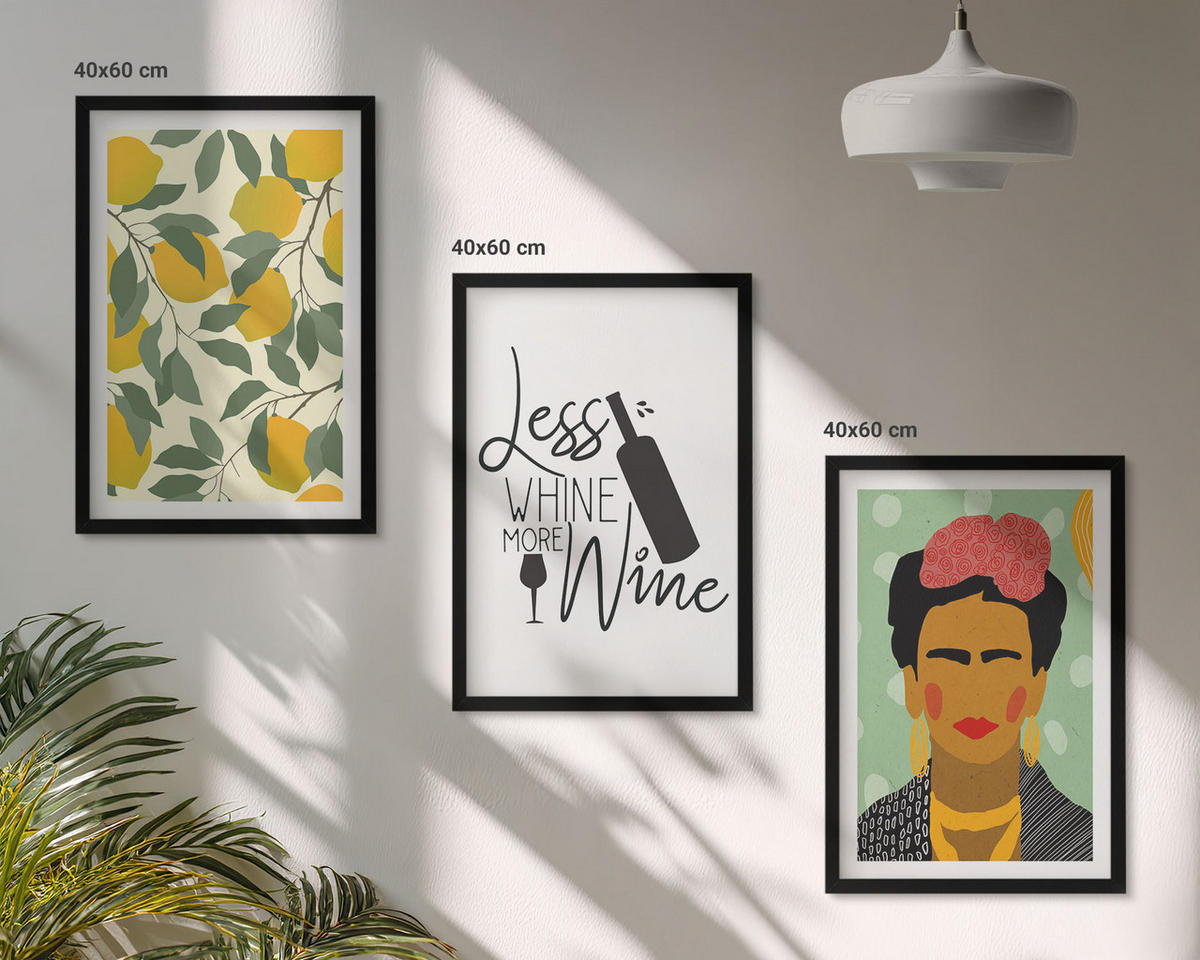 BILDER SET 3er Set - 40x60 cm Schwarzer Rahmen - Zitronenweinporträt von Frida - Schwarz, Kunststoff (40/60cm) - TULUP
