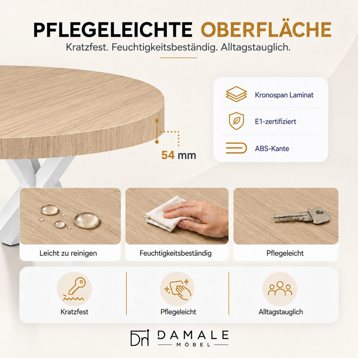 ESSTISCH rund ausziehbar 110/310/76 cm, Braun Hikora Egger, 54 cm Tischplatte + X Metallbeine Weiß - Weiß/Braun, Holzwerkstoff/Metall (110/310/76cm) - Damale Möbel