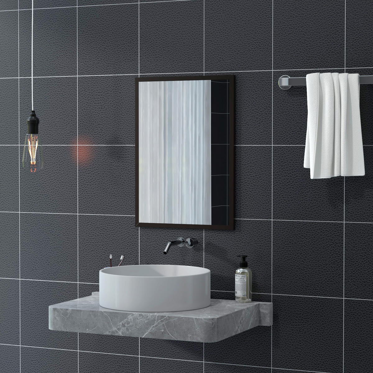 WANDSPIEGEL MDF Glas Schwarz - Schwarz, Holzwerkstoff (2/70/50cm) - HOMCOM