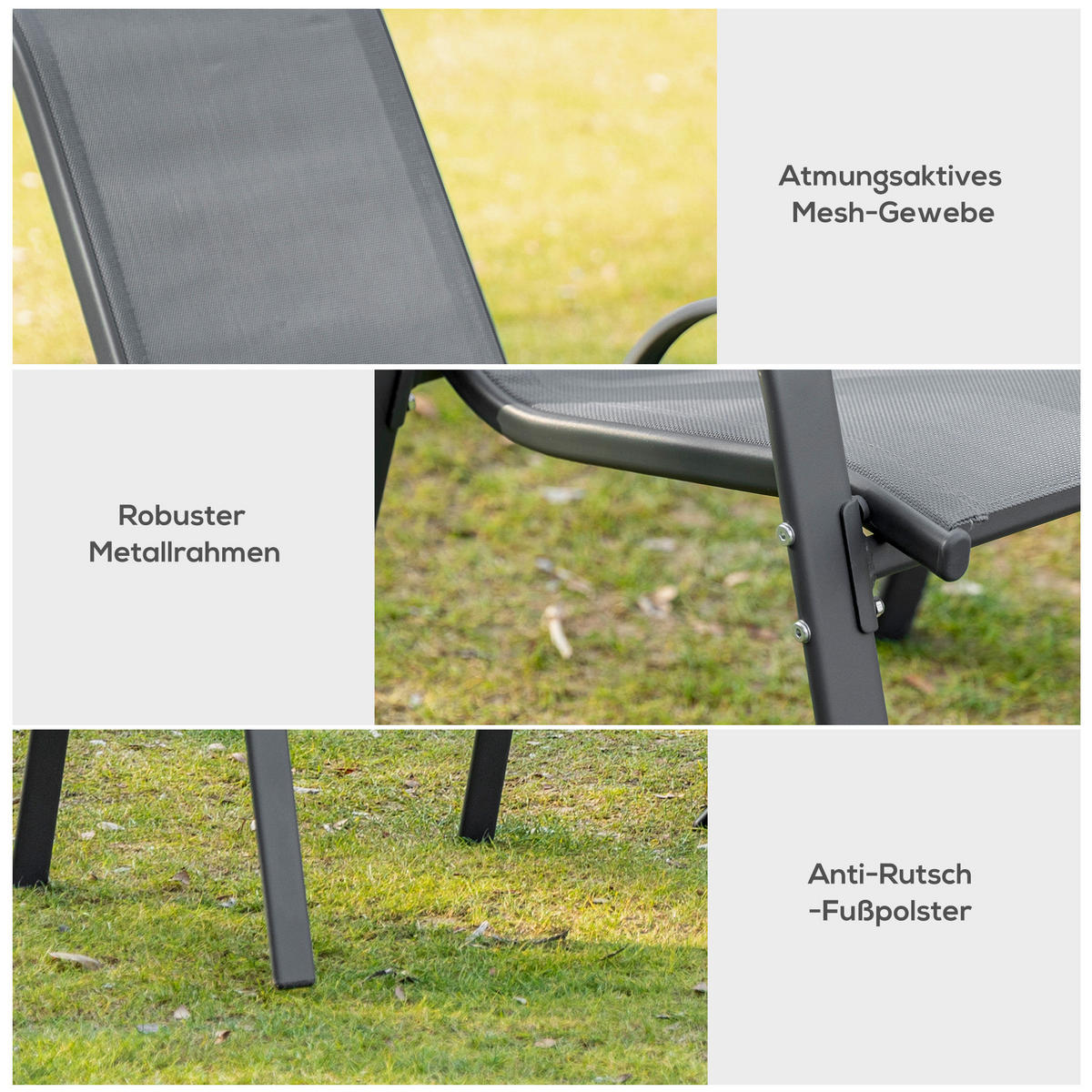 GARTENSTUHL, Essstühle, 2er-Set, mit Armlehne, Metall, Textil-Gewebe, Grau - Grau, Textil/Metall (54/90/70cm) - Outsunny