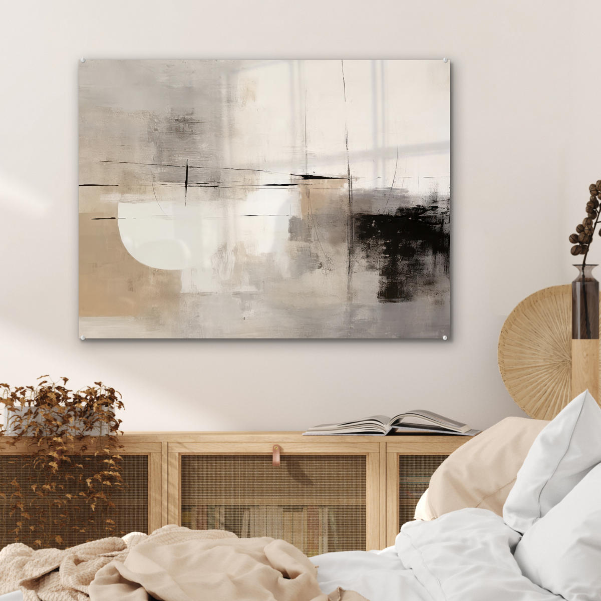OBRAZ NA AKRYLOVOM SKLE Abstraktné - Umenie - Sivé 80x60 cm - svetlosivá, sklo (80/60cm) - MuchoWow