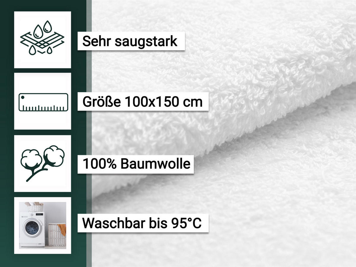 BADETUCH, 2er-Set, 100x150 cm, 100% Baumwolle, Weiß - Weiß, Textil (100/150cm) - Zollner