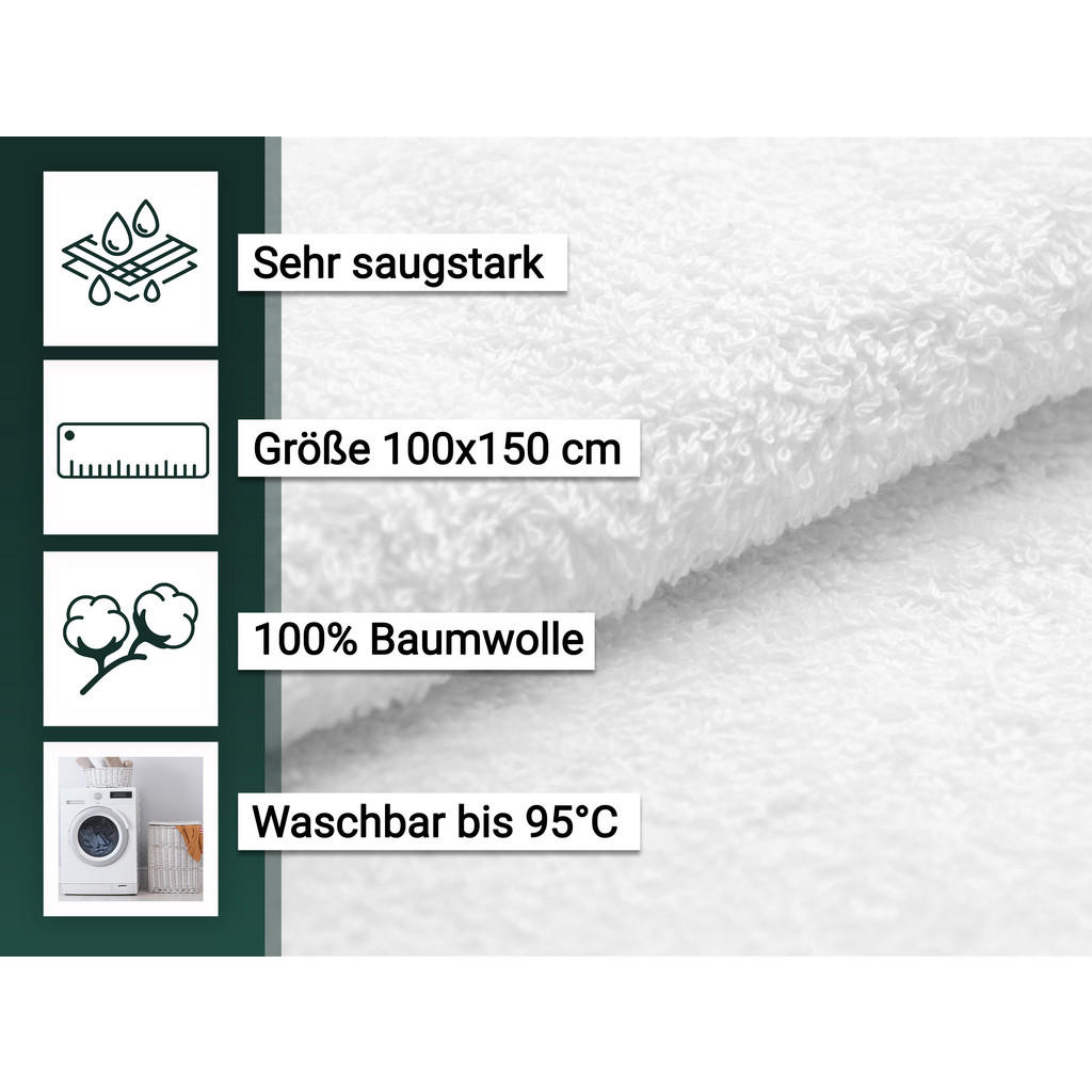 Thumbnail - Zollner Badetuch,, Weiß, Textil, 100x150 cm, Oeko-Tex® Standard 100, Badtextilien, Badetücher