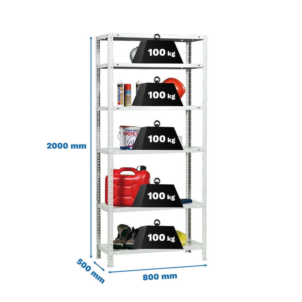 SCHRAUBREGAL PANDA TALL | HxBxT 200x80x50cm | 6 Fachböden | Fachlast 100kg | Weiß - Weiß, Metall (80/200/50cm) - PROREGAL