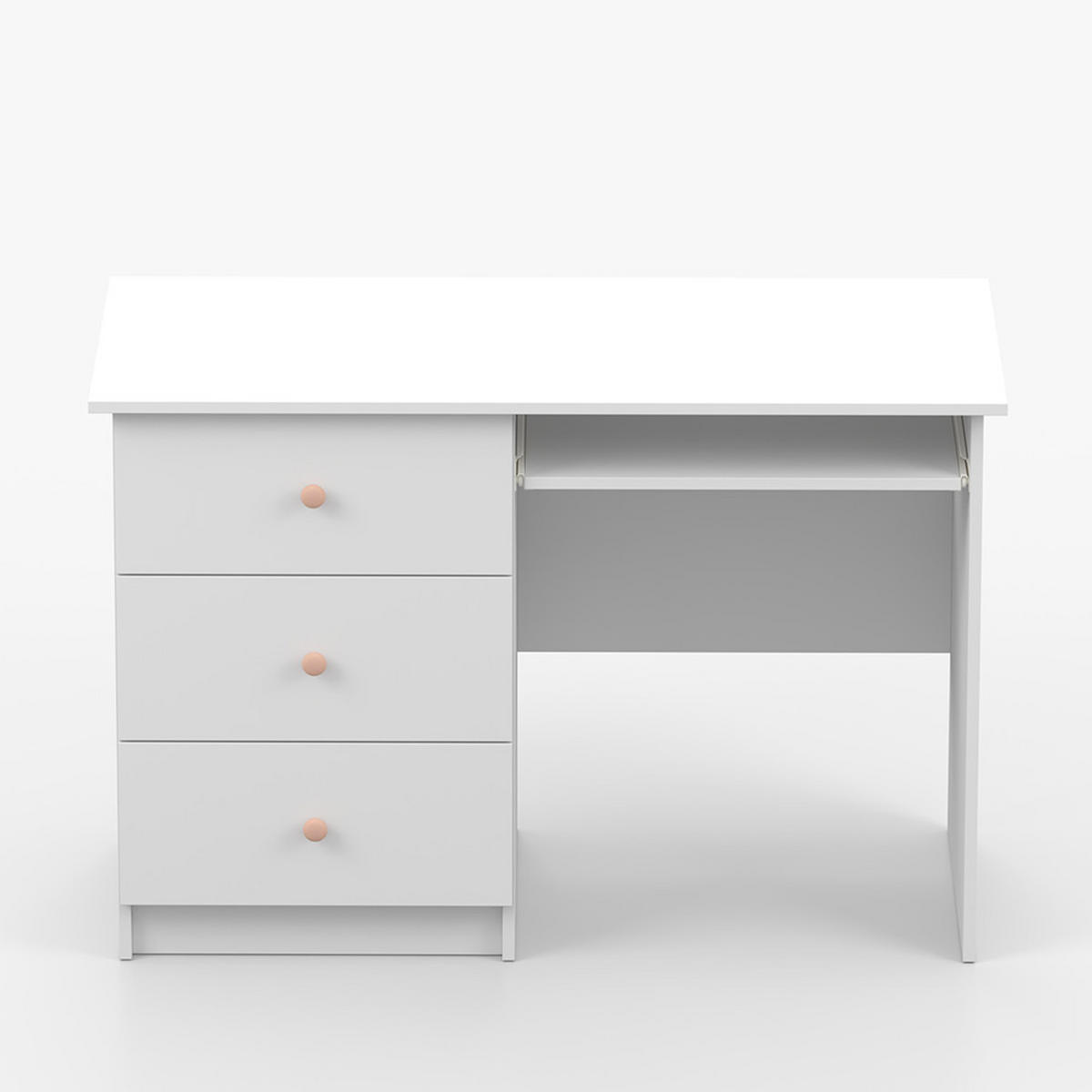 SCHREIBTISCH OLAF I 115/77/53cm Weiß, Griff Rosa - Rosa/Weiß, Holzwerkstoff/Metall (115/77/53cm) - imoebel24