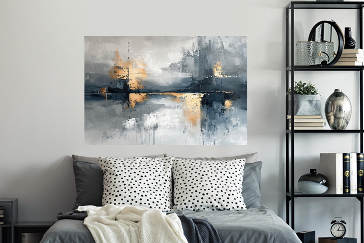 WANDTATTOO Kunst - Grau - Gold - Abstrakt 120x80 cm - Dunkelgrau, Kunststoff (120/80/0.1cm) - MuchoWow