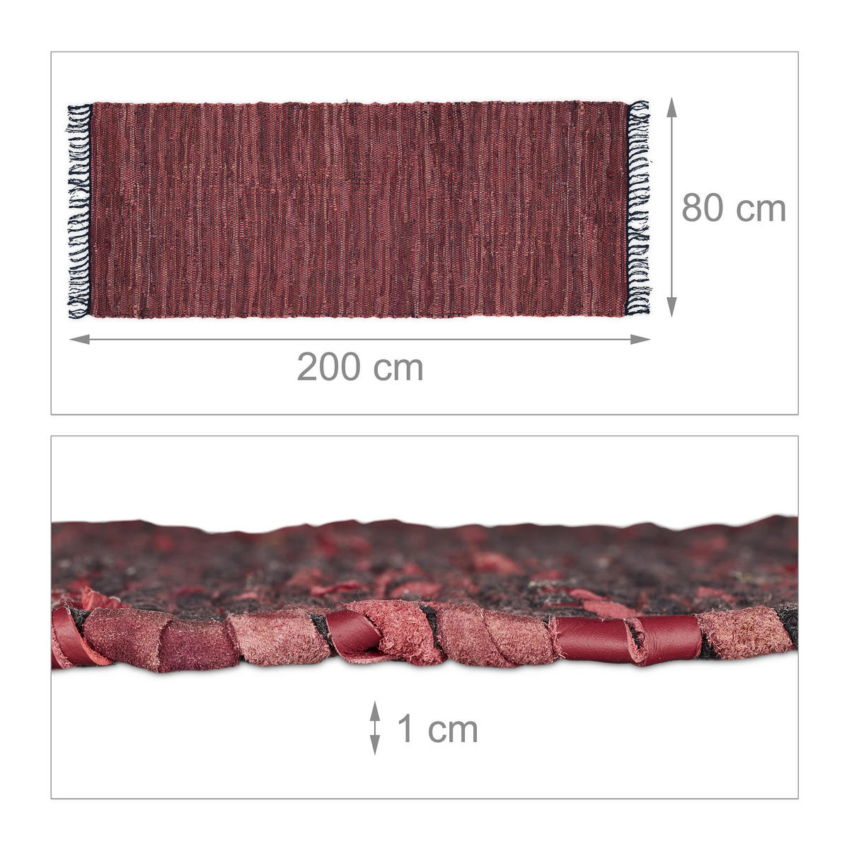 FLICKENTEPPICH - Rot, Leder/Textil (200/80cm) - Relaxdays