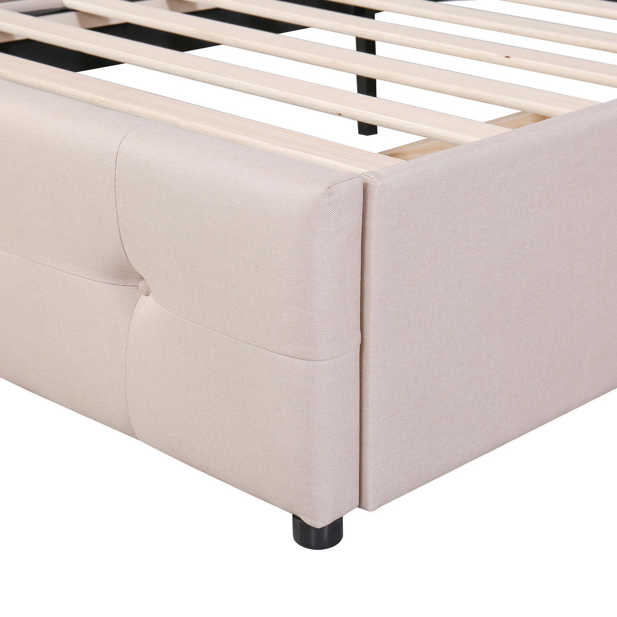 POLSTERBETT aus Stoff 210x99 cm in Beige mit LED & 2 Schubladen - Beige, Textil (90/200cm) - Modfu