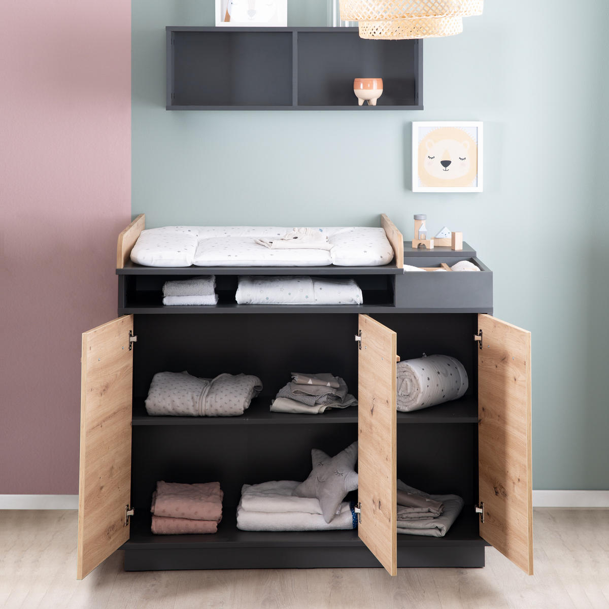 BABYZIMMER-SET Lenn, 3-teilig - Multicolor, Holzwerkstoff (76/82/144cm) - Roba